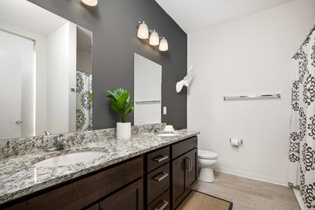 Modern bathroom with granite countertops