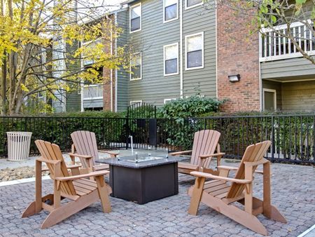 Apartments in Hermitage for Rent - Highlands at the Lake - Firepit with Four Chairs Around It