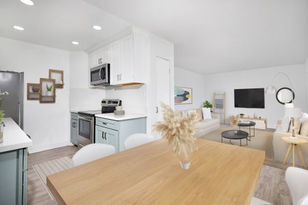 virtually staged kitchen, and living room
