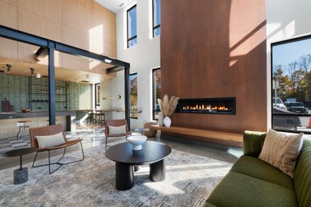 Lobby Interior with fire feature at West End Yards | Apartments In Portsmouth, NH