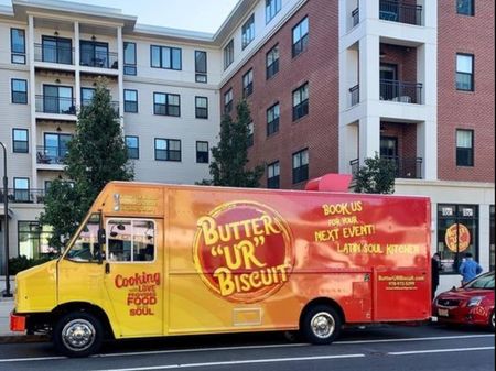 Butter "ur" Biscuit Food truck in front of building at The Flats at 131 | Beverly Apartments