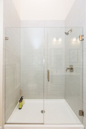 Walk-in shower in traditional bathroom | The Southerly | Towson, MD  Apartments