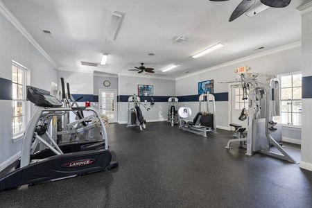 Apartment gym with cardio and fitness machines