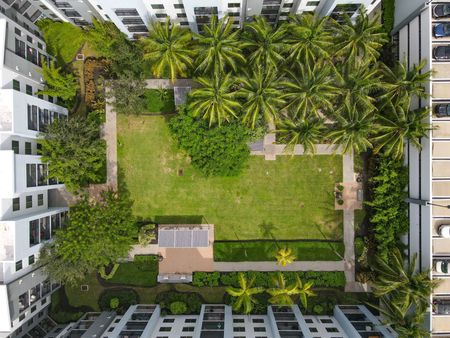 aerial view of landscaped courtyard