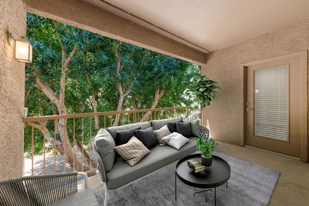 digitally furnished patio balcony area of apartment home