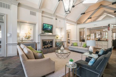 furnished clubroom with fireplace