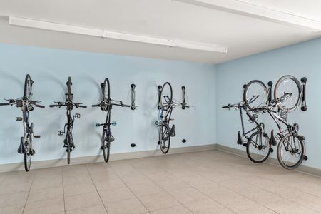Bike rack room with bikes mounted to walls