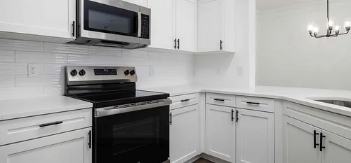 Sleek modern kitchen with stainless steel appliances and white cabinetry