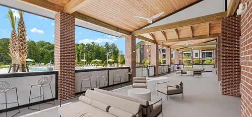 exterior seating area overlooking pool
