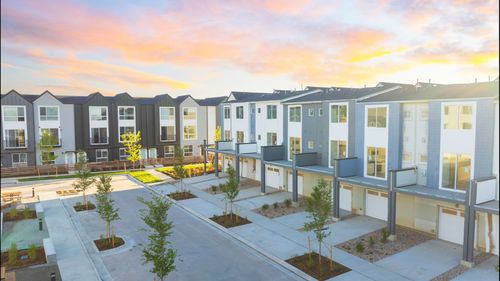 Exterior of homes at sunset