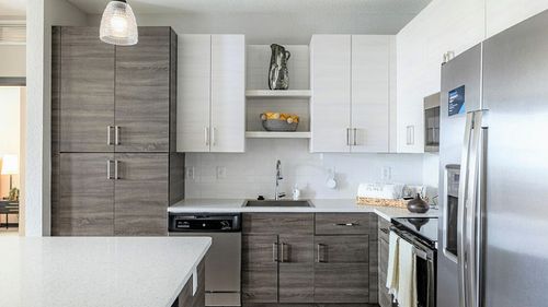 Stylish modern kitchen with sleek cabinetry, stainless steel appliances, and elegant lighting.