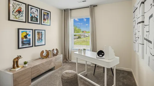 Office space with desk and table