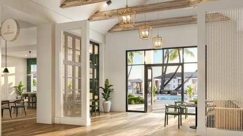 Rendering of the clubhouse looking out to the pool at Alton LakeHouse