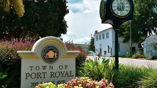 port royal postcard sign on building exterior