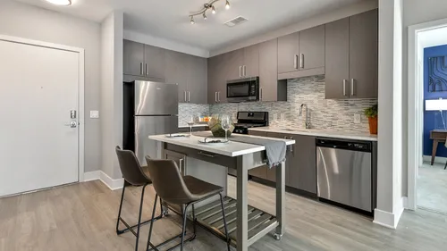 Kitchen with brown cabinets