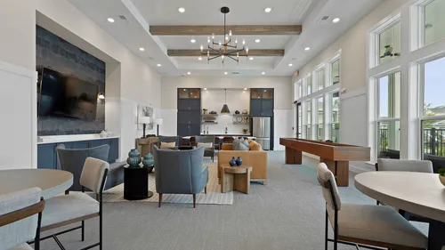 clubroom with shuffleboard and lounge seating