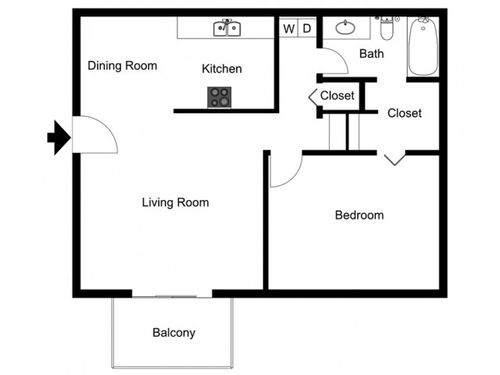 A1 Elegance Renovation Floorplan: 1 Bedroom, 1 Bathroom, 652sqft