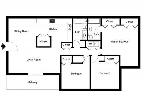 C1 Modern Renovation Floorplan: 3 Bedroom, 2 Bathroom, 1330sqft