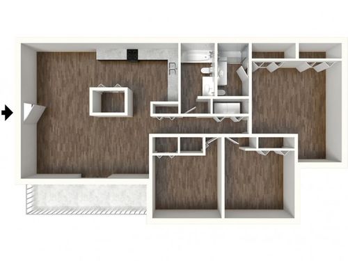 C1 Floorplan: 3 Bedroom, 2 Bathroom, 1330sqft