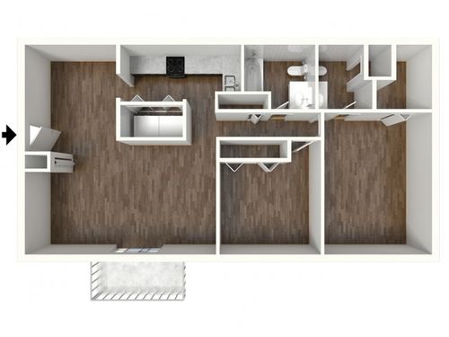 B2 Modern Renovation Floorplan: 2 Bedroom, 2 Bathroom, 1000sqft