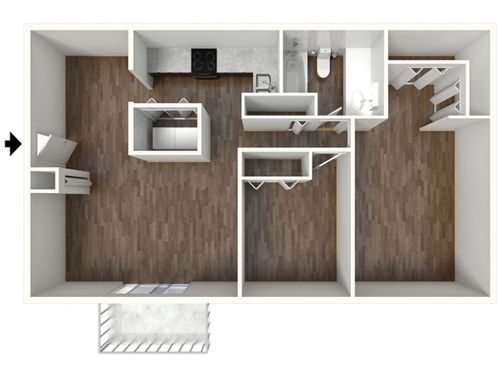 B1 Renovated Floorplan: 2 Bedroom, 1 Bathroom, 888sqft