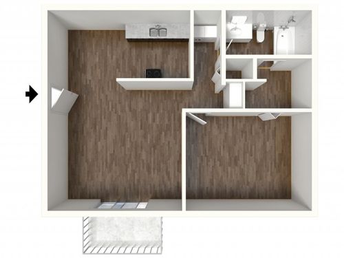 A1 Modern Renovation Floorplan: 1 Bedroom, 1 Bathroom, 652sqft
