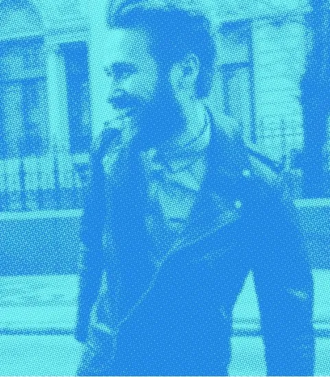standing smiling man with blue overlay