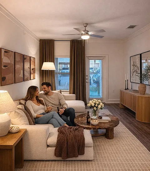 sorrell living room with couple on couch