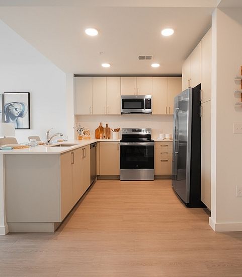 Kitchen with stainless steel appliances