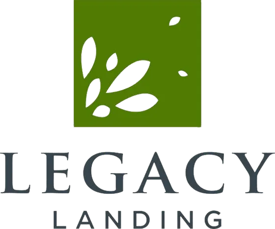 Stylish Legacy Landing logo featuring a modern green leaf design, symbolizing nature and growth.