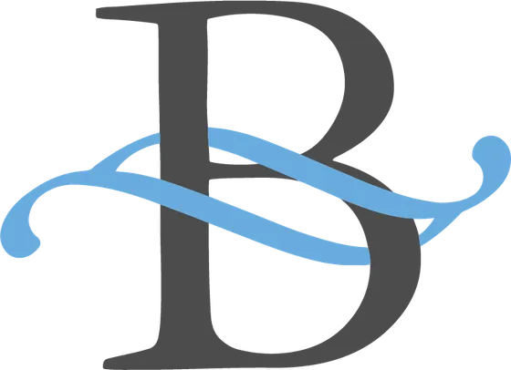 Elegant logo featuring a stylized letter B with a flowing blue ribbon design.
