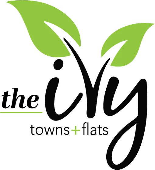 Modern logo for The Ivy Towns and Flats, featuring vibrant green leaves symbolizing eco-friendly living.