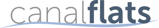 Modern Canal Flats logo with sleek typography and a flowing blue underline.