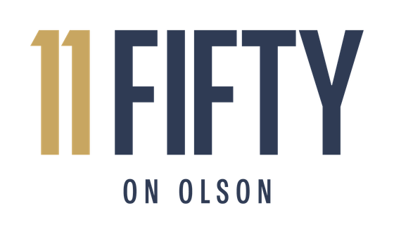 Sophisticated and modern logo design for 11 Fifty on Olson, featuring elegant typography and a stylish gold and navy color scheme.