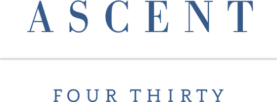 Elegant logo of Ascent Four Thirty in sophisticated blue font, exuding modern luxury and style.