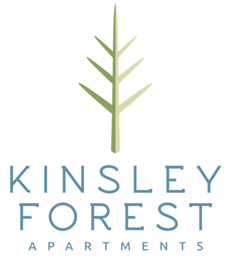 Modern logo of Kinsley Forest Apartments featuring a stylized tree design, accentuating a fresh and inviting atmosphere.
