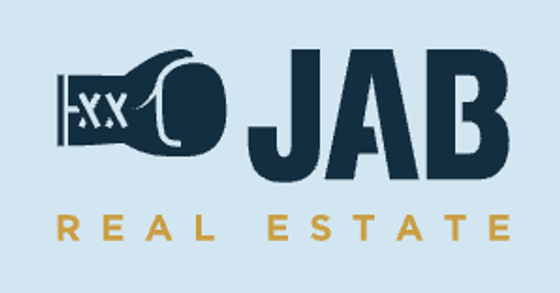 JAB Real Estate logo featuring a boxing glove design on a light blue background.