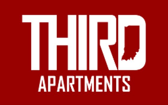Bold and modern logo for Third Apartments, showcasing sleek typography with a striking red background.