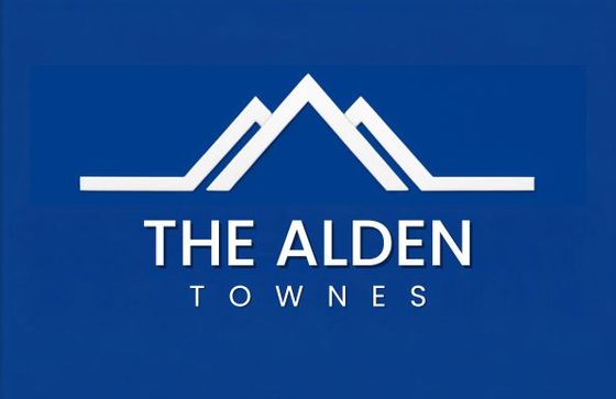 Elegant logo design for The Alden Townes featuring a modern mountain motif on a blue background.