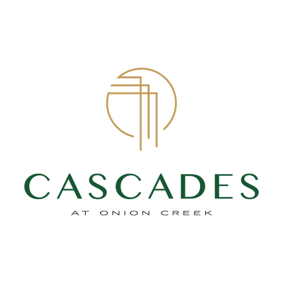 Elegant logo for Cascades at Onion Creek featuring a modern circular design with stylish golden lines.