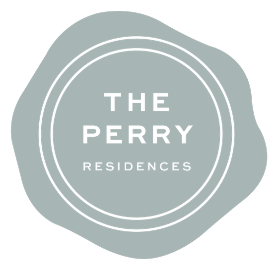 Elegant logo for The Perry Residences, featuring a sophisticated blue circular design with modern font.