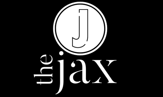 Modern logo design for The Jax, featuring a bold 'J' in a circle with elegant typography on a sleek black background.