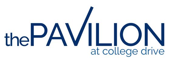 Sophisticated logo of The Pavilion at College Drive in elegant blue lettering.