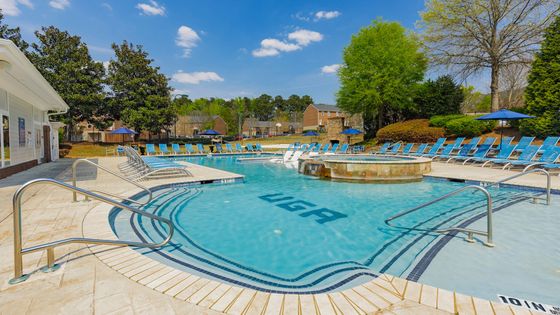 Pool and apartments in background