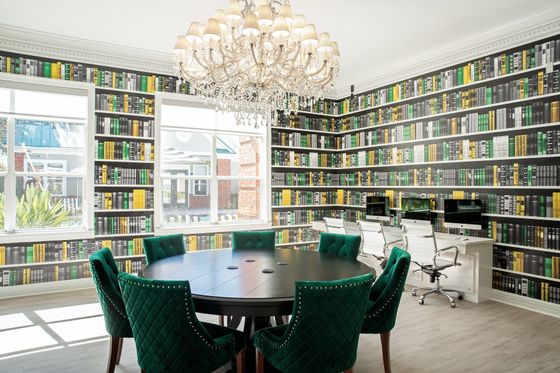 1810 The Social, interior, library, round table, green chairs