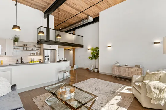 Riverwalk Lofts | One Bedroom Furnished Loft in Neutral Tones | Apartments for Rent in Lawrence