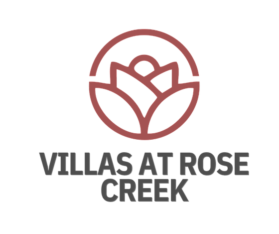Elegant logo design for Villas at Rose Creek featuring a stylized floral motif and modern typography.