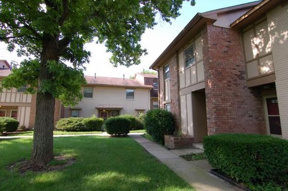 Exterior of brick apartment building
