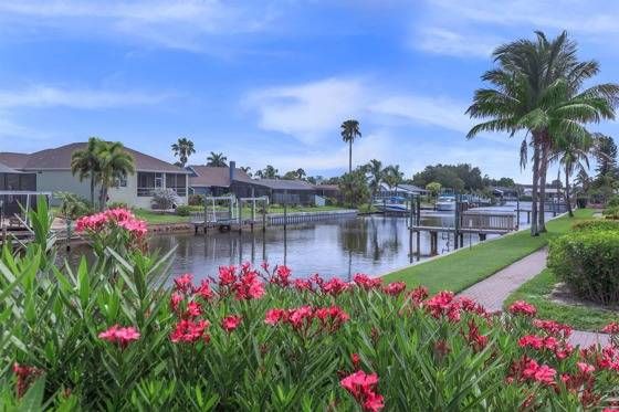 canal, water, flowers