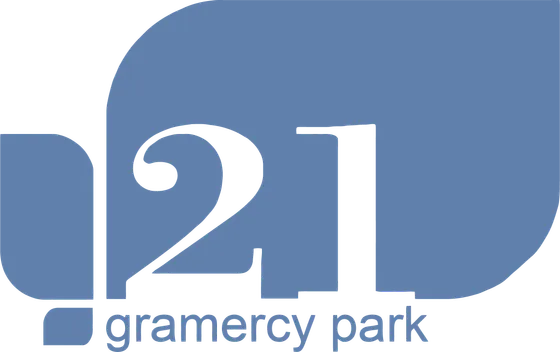 Elegant logo design featuring the number 21 with Gramercy Park in stylish blue typography.